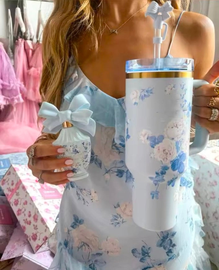 New Large Capacity 40oz Floral Car Vacuum Insulated Stainless Steel 304 Water Bottle Portable Inc king Cup for Vehicle use