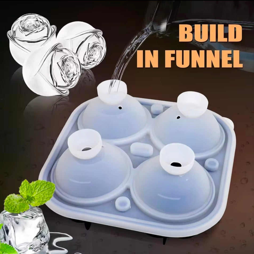 3D Rose Ice Molds, Flower Shape Ice, Silicone Rubber Fun Ice Ball Molds Maker for Juice Whiskey Chilling Cocktails, Ice Cube Trays