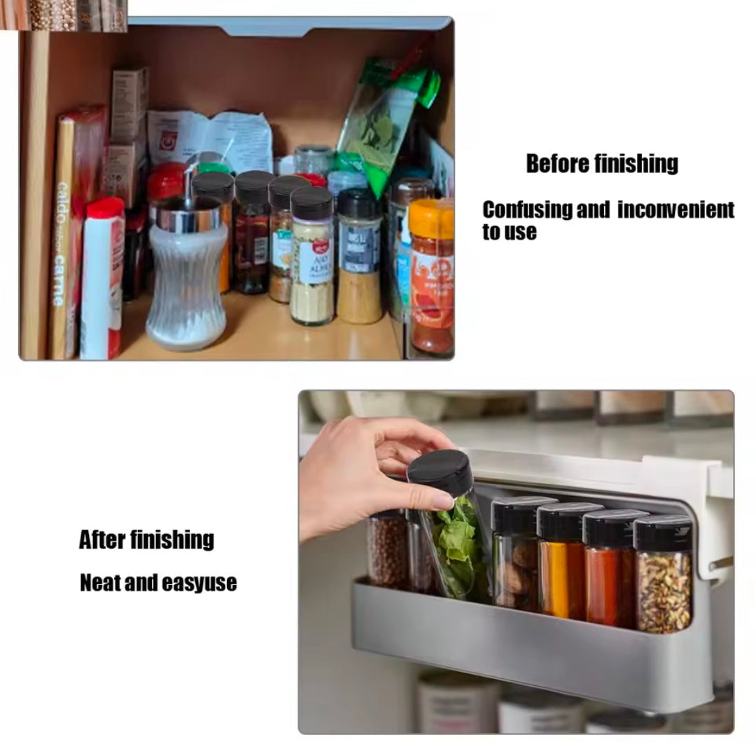 Under Desk Drawer Hidden Seasoning Bottle Organizer Rack Self-adhesive Spice Bottle Storage Rack Kitchen Supplies Storage
