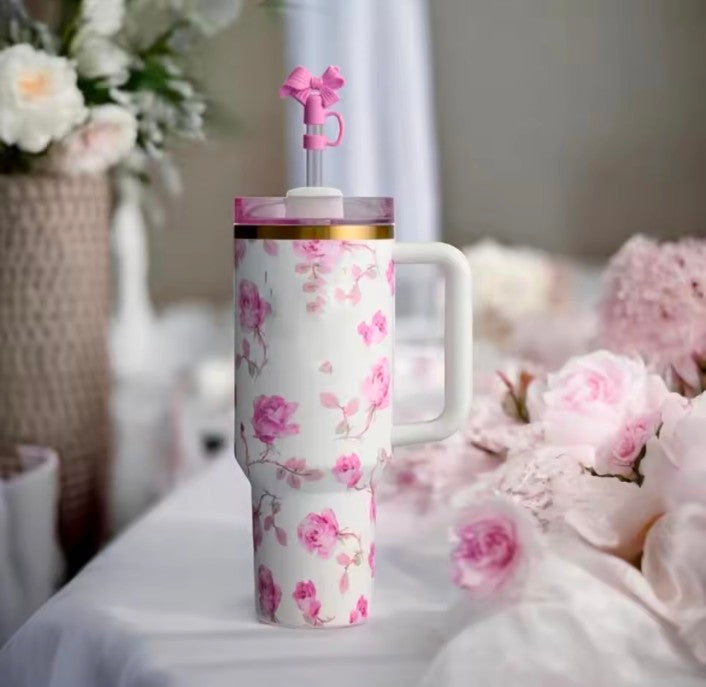 New Large Capacity 40oz Floral Car Vacuum Insulated Stainless Steel 304 Water Bottle Portable Inc king Cup for Vehicle use