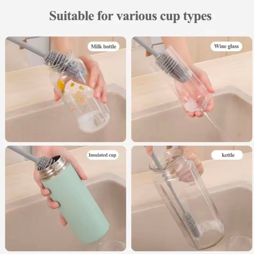 Silicone Milk Bottle Brush Cup Scrubber Glass Cleaner Kitchen Cleaning Tool Tong Handle Drink Bottle Glass Cup Cleaning Brush