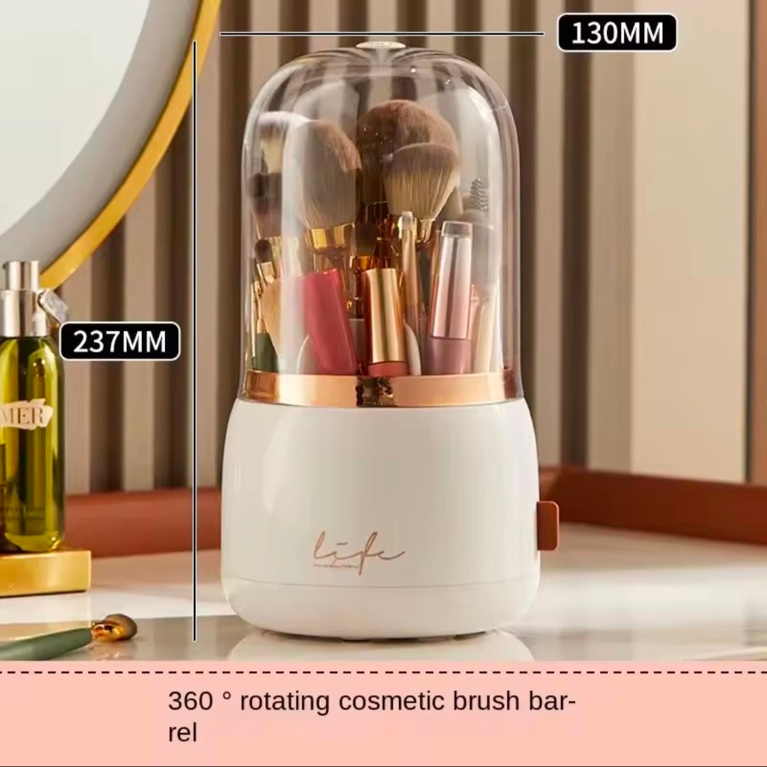 Makeup Brush Holder Storage Box with lid 360 Degree Rotating Dustproof Makeup Brush Storage Box Suitable
