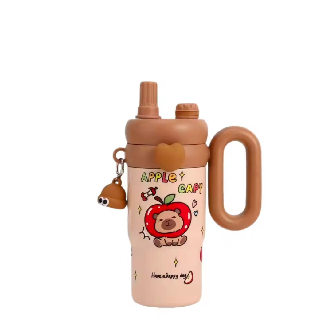New Cute Cartoon Pattern Large Capacity Stainless Steel Insulated Mug Portable Car Vehicle Cup with Handle Thermal Flask