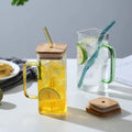 Square Glass Tumbler with Handle & Lid – 380ml Travel Cup