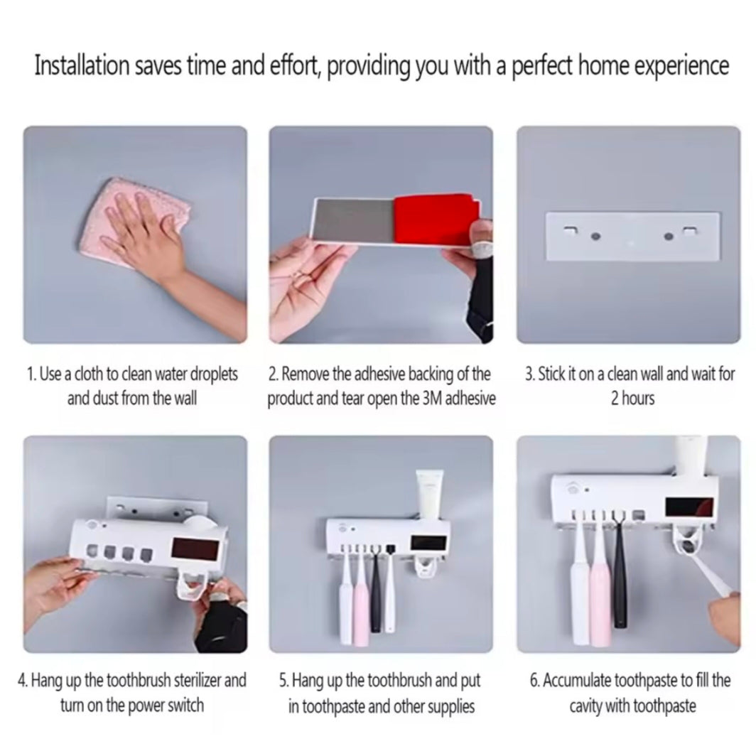 Toothbrush Holder Wall Mounted Solar UV Light Ultraviolet Toothbrush Sterilizer Automatic Toothpaste Holders Bathroom Accessory