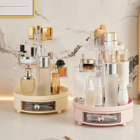 360Β° Rotating Cosmetics Organizer, Dust Proof Dressing Table Storage Rack, Cosmetics Drawer Organizer