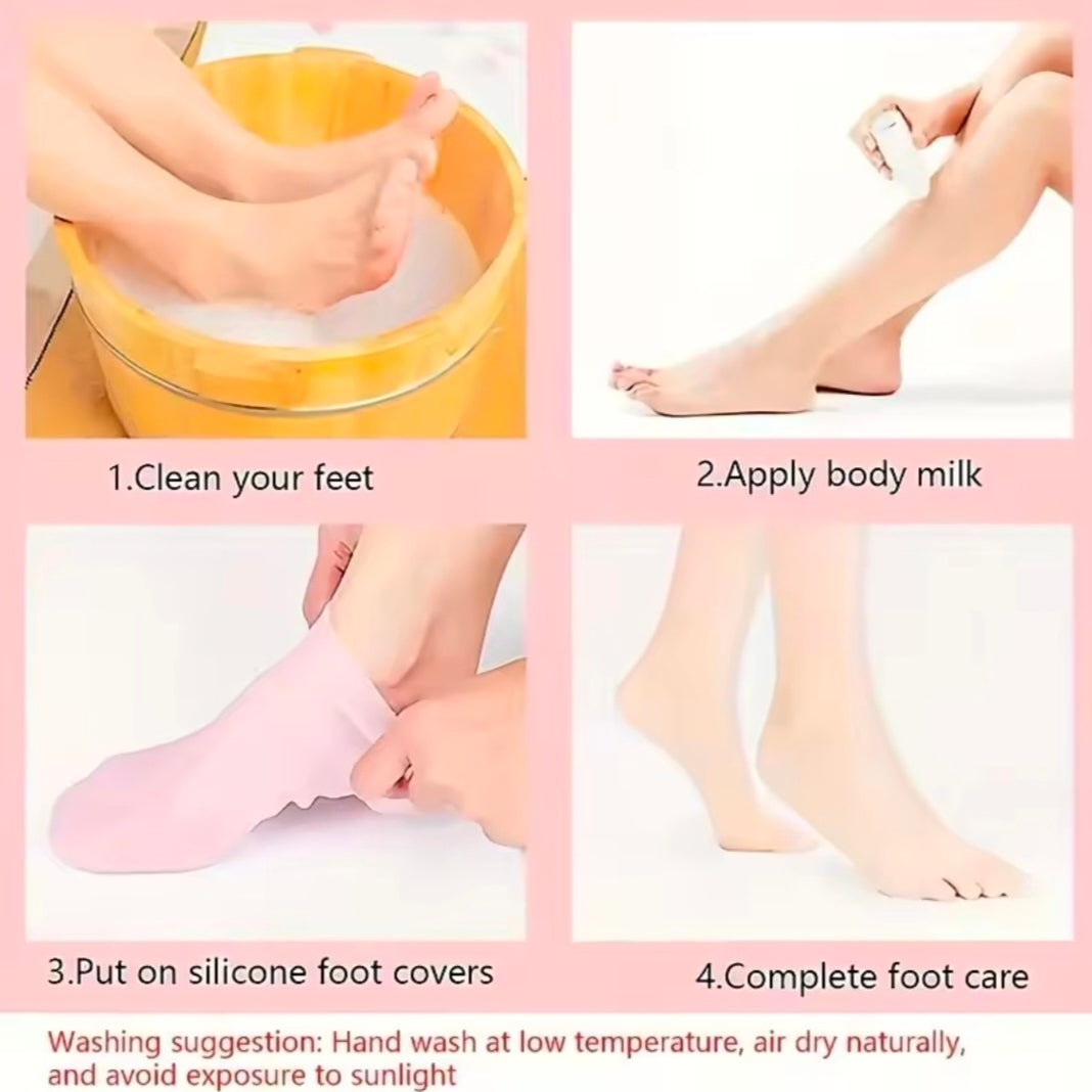 1 Pair Silicone Gel Moisturizing Foot Socks for Dry, Cracked Feet - Soothing Massage Pedicure Care Tool