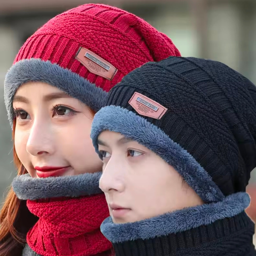 Men Warm Winter Knitted Beanie Hat Thick Knitted Hat Outdoor Riding Hat Warm Thickening Velvet Neck Protect Cap Motorcycle Mask