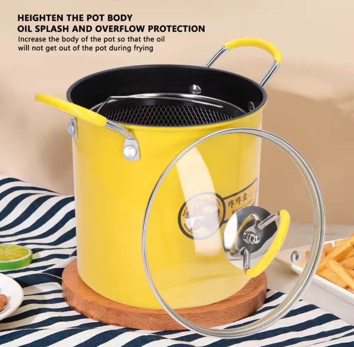 3L Mini Fryer Pot Stainless Steel Japanese Frying Pot With Oil Filter Rack Lip for Home Kitchen Fryer Pot Frying Pan