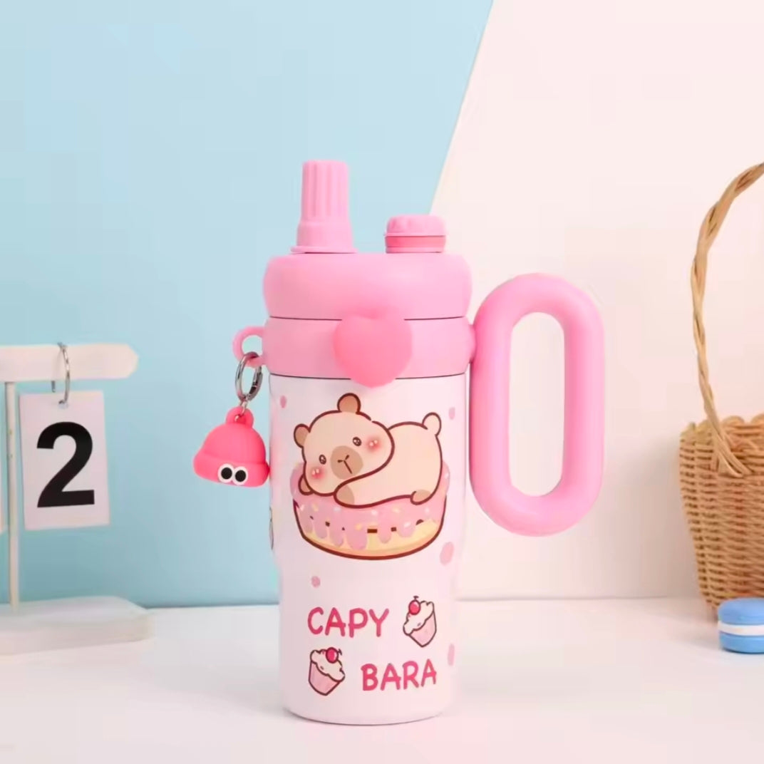 New Cute Cartoon Pattern Large Capacity Stainless Steel Insulated Mug Portable Car Vehicle Cup with Handle Thermal Flask