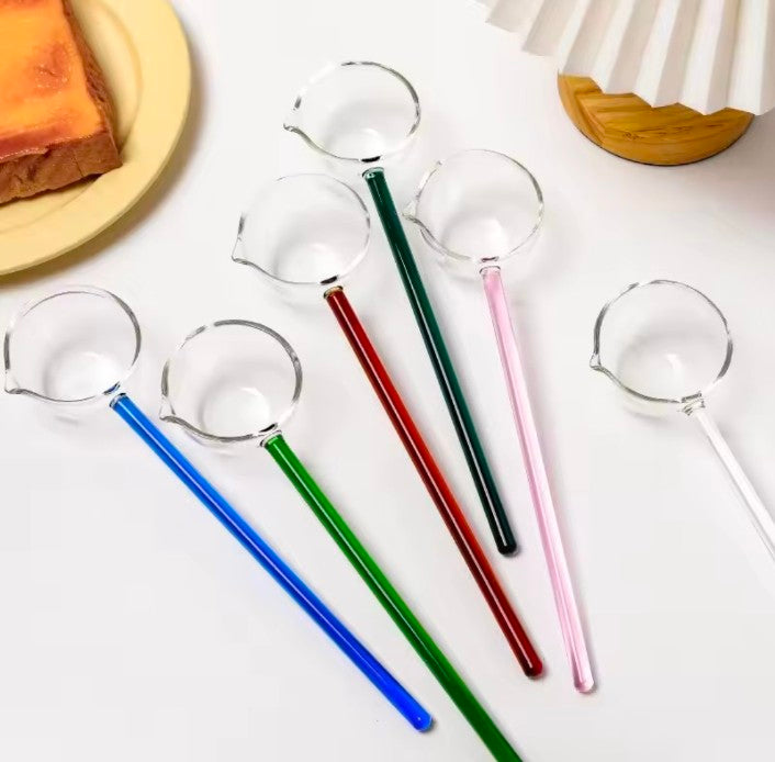 Borosilicate Glass Spoon With Long Handle Transparent Heat Resistance Sauce Soup Spoon With Spout Dessert Spoon Kitchen Bar party