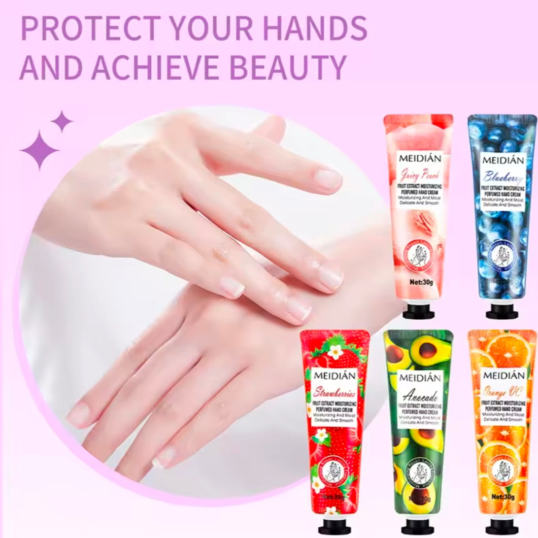 Meidian Fruit Fragrance Hand Cream Bag Set 5-Pack Moisturizing and Hydrating Hand Cream Set Autumn and Winter Prevents Dryness and Cracking Hand Care Cream Set Skin Softening and Nourishing Hand Moisturizing Cream Combination Pack Christmas Gift Birthday