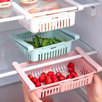 Refrigerator Storage Basket Adjustable Stretchable Refrigerator Partition Storage Rack Multi Functional Flexible Storage Basket