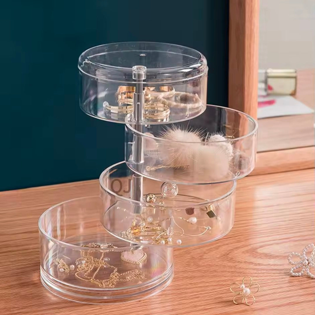 Rotating Jewelry Storage Box Makeup Storage Rack Bracelet Earring Round Plastic Organizer Boxes Holder Display Rack With Cover