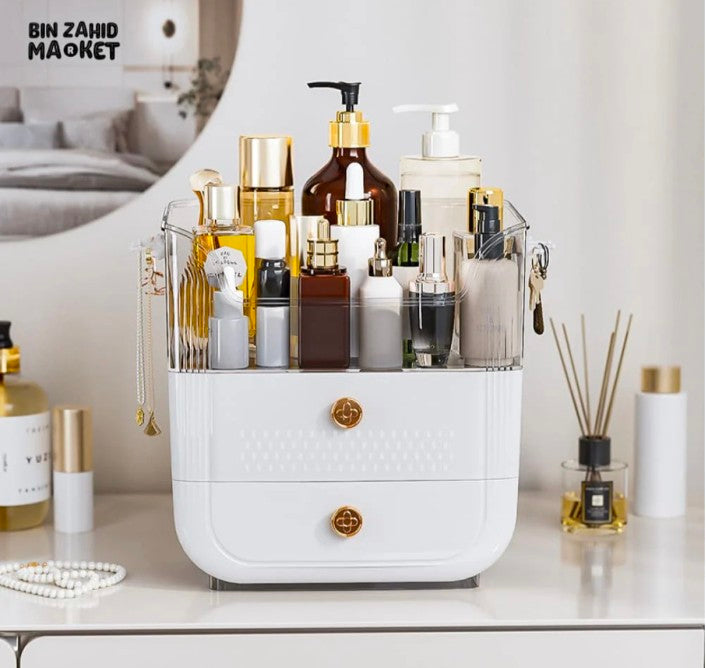 High-End Rotating Makeup Organizer with Mirror for Brushes & Lipsticks