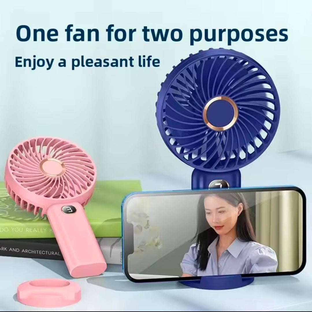 Portable Handheld USB Powered Digital Display Outdoor Charging Small Electric Fan Compact Size Lightweight Plastic Material