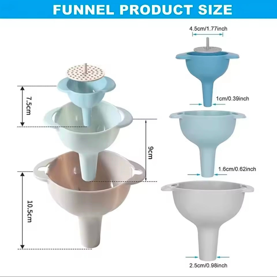 Multifunctional 4 in 1 kitchen Funnels Set With Strainer Filter Detachable Oil Funnel Food Grade Plastic Condiment Funnels