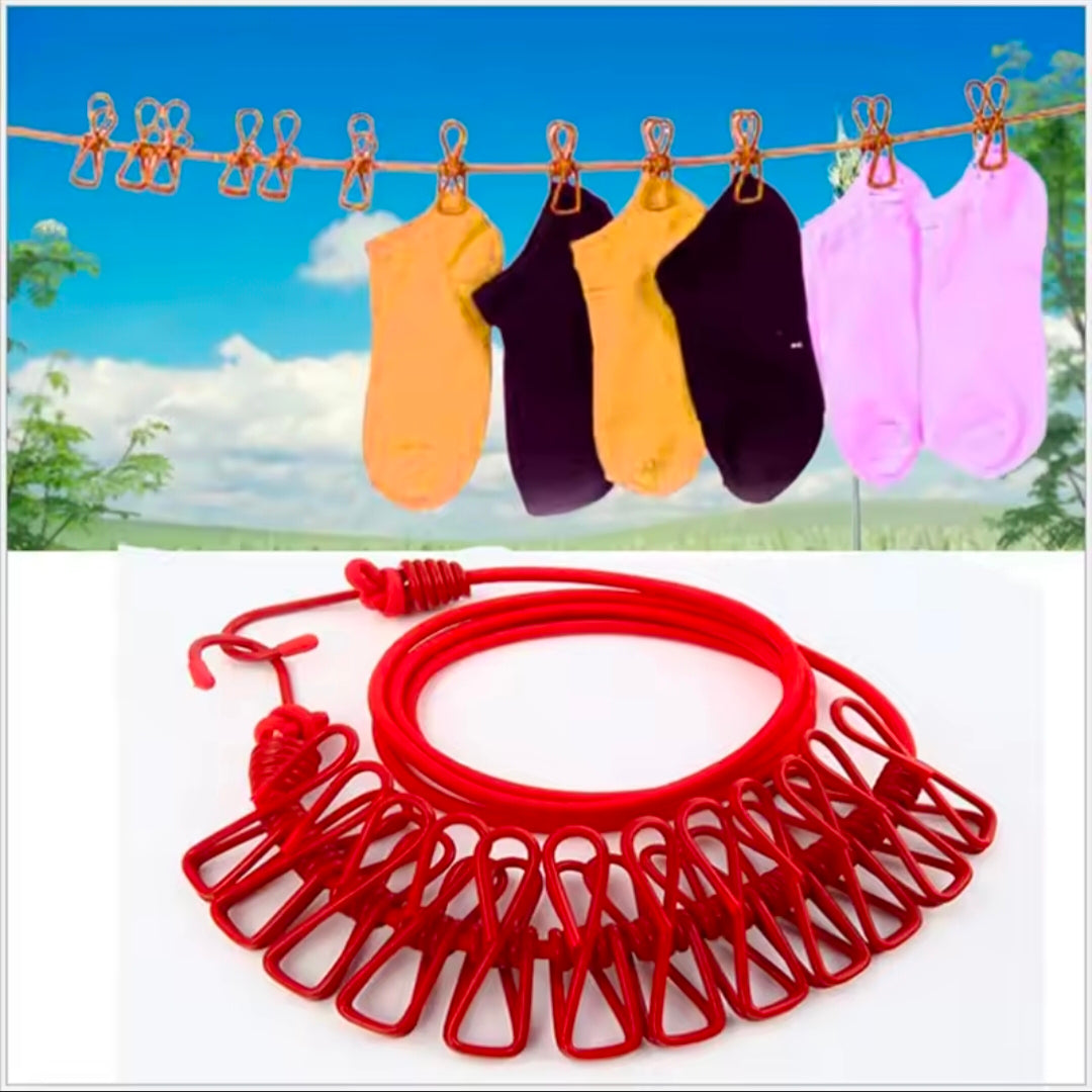 Camping Clothesline with 12 Hanging Clips
