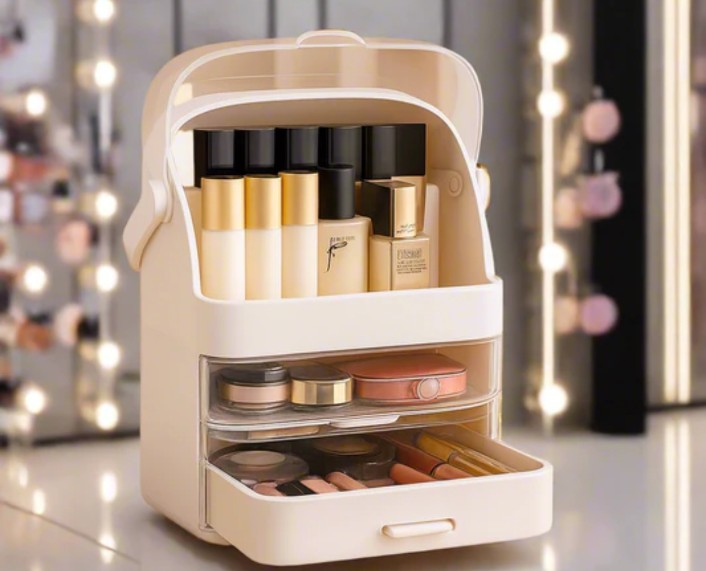 Premium Large-Capacity Makeup Organizer With Lid-Dustproof Desktop Cosmetic Storage Drawer for Skincare & Beauty Products