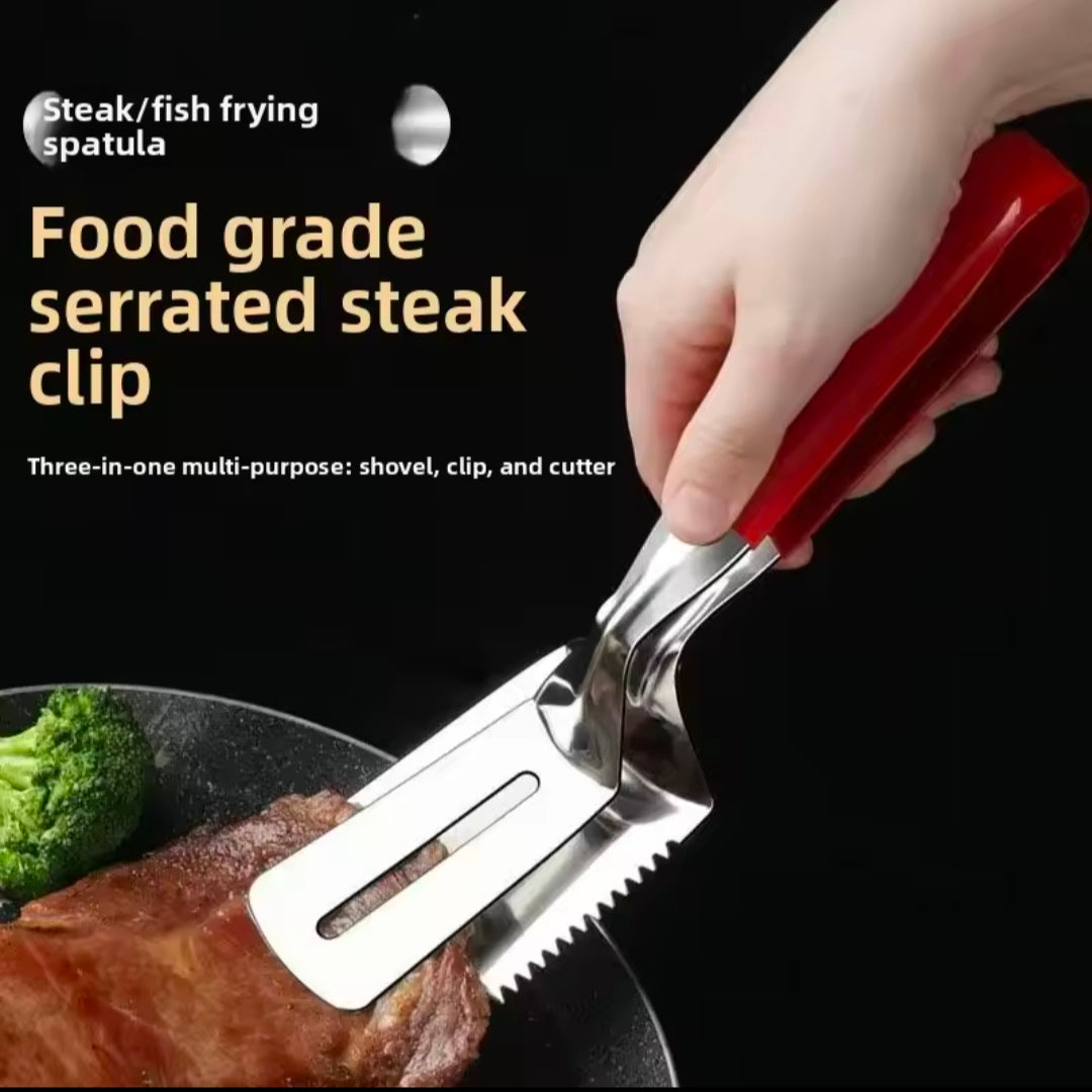 Stainless Steel Fish and Meat Tongs Multi-Functional for Grilling Frying Pancakes and Bread With Non-Sip Hand