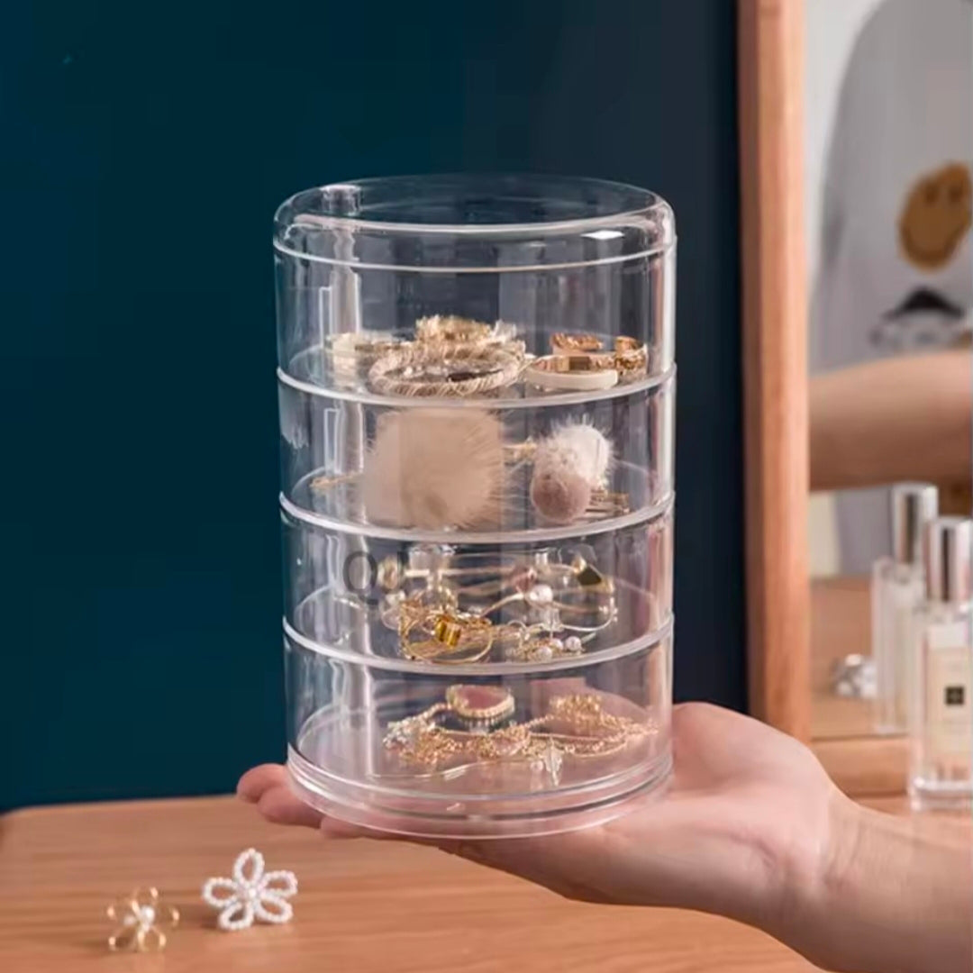 Rotating Jewelry Storage Box Makeup Storage Rack Bracelet Earring Round Plastic Organizer Boxes Holder Display Rack With Cover