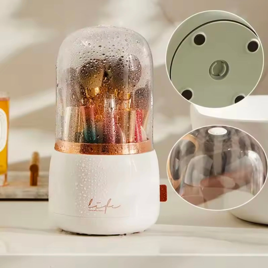 Makeup Brush Holder Storage Box with lid 360 Degree Rotating Dustproof Makeup Brush Storage Box Suitable