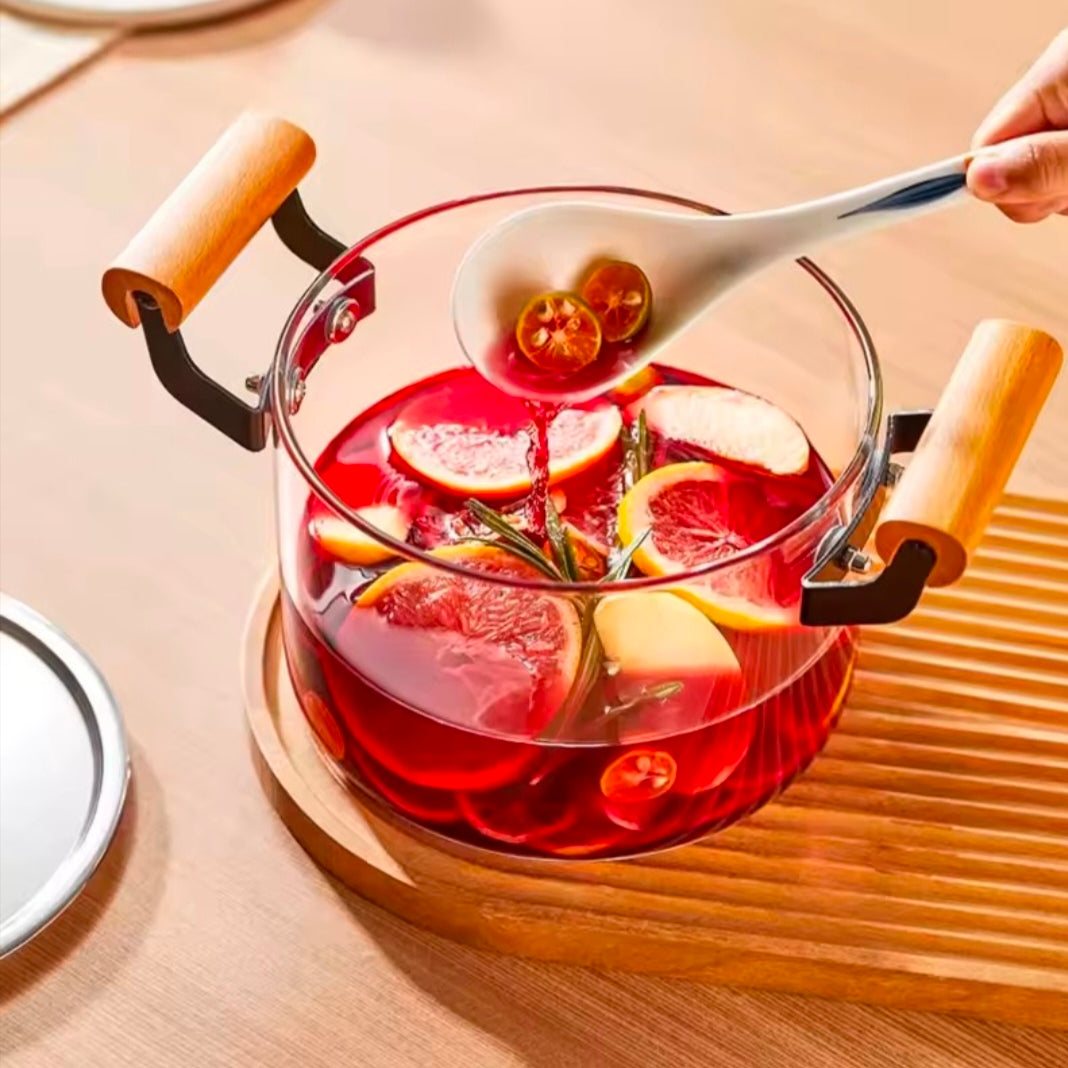 Flameproof Glass Saucepan Explosion-Proof Noodle Pot, Heat Retention Soup Maker, Transparent Kitchen Cooking Pen Easy Clean