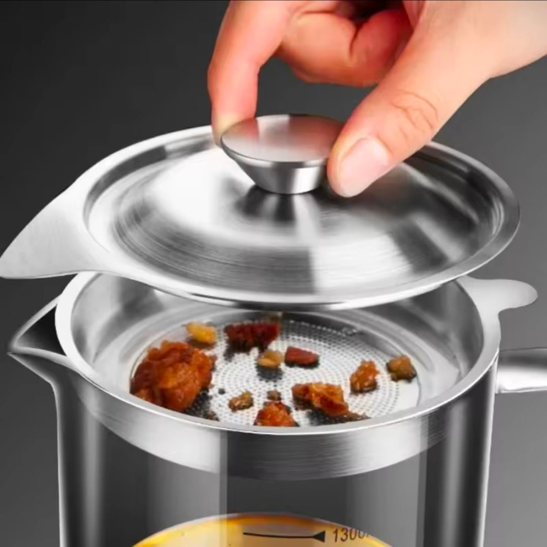 Transparent Glass Oil Filter Pot With Scale Kitchen Oil Separator &  Storage Tank With Fine Mesh Strainer Grease Container