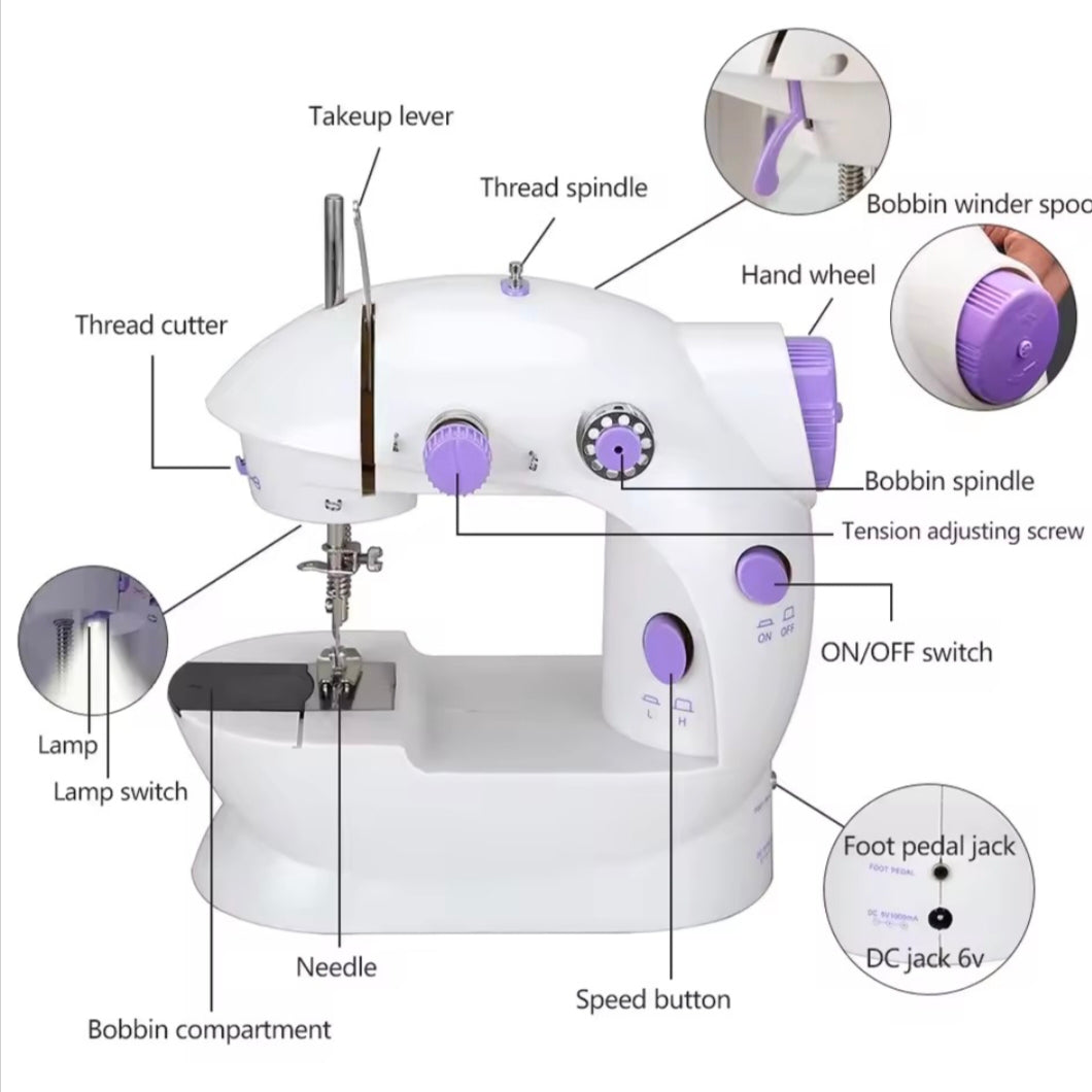Household Sewing Machine Portable Electric Sewing Machines with Light and Speed Control for Beginner DIY Home Sewing Accessories