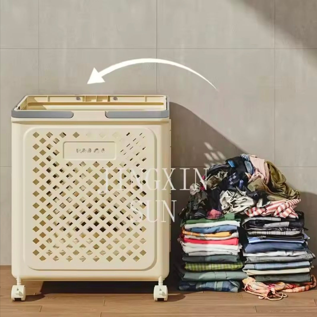 Household New Products Multifunctional Foldable Laundry Basket Toys Clothes Plastic Storage Basket with Wheel Handles