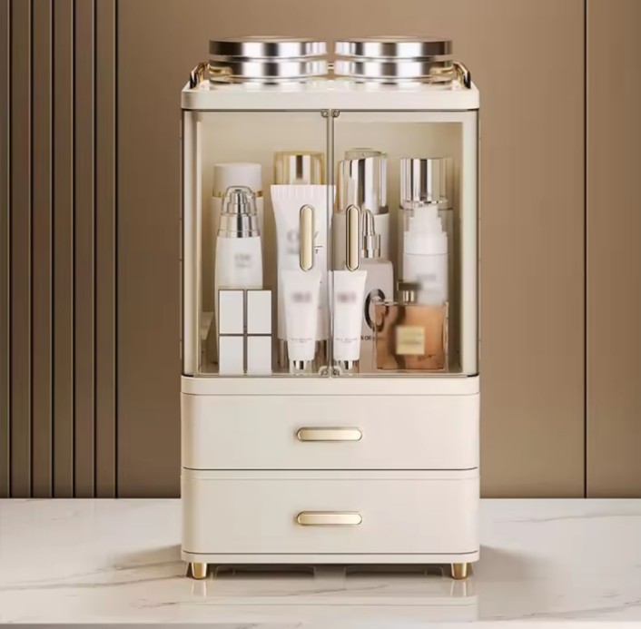 Cosmetics Storage box Desktop Large Capacity Makeups Organizer Countertop Dustproof Cosmetic Skincare Storage for Home Bathroom