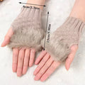 Winter Faux Rabbit Fur Warm Knitted Half Finger Gloves Wrist Hand Warmer Gloves Fingerless Mittens Solid Color Soft Touch Gloves
