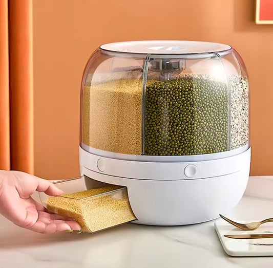 6 Grids Grain Dispenser Rotation Grain Storage Tank Insect Proof Grain Sealed Container For Home Kitchen