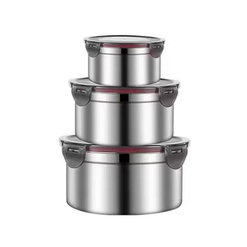 Stainless Steel Sealed Soup Bowl With Lid Circular Lunch Box Portable Camping Storage Box Lunch Box Large Capacity