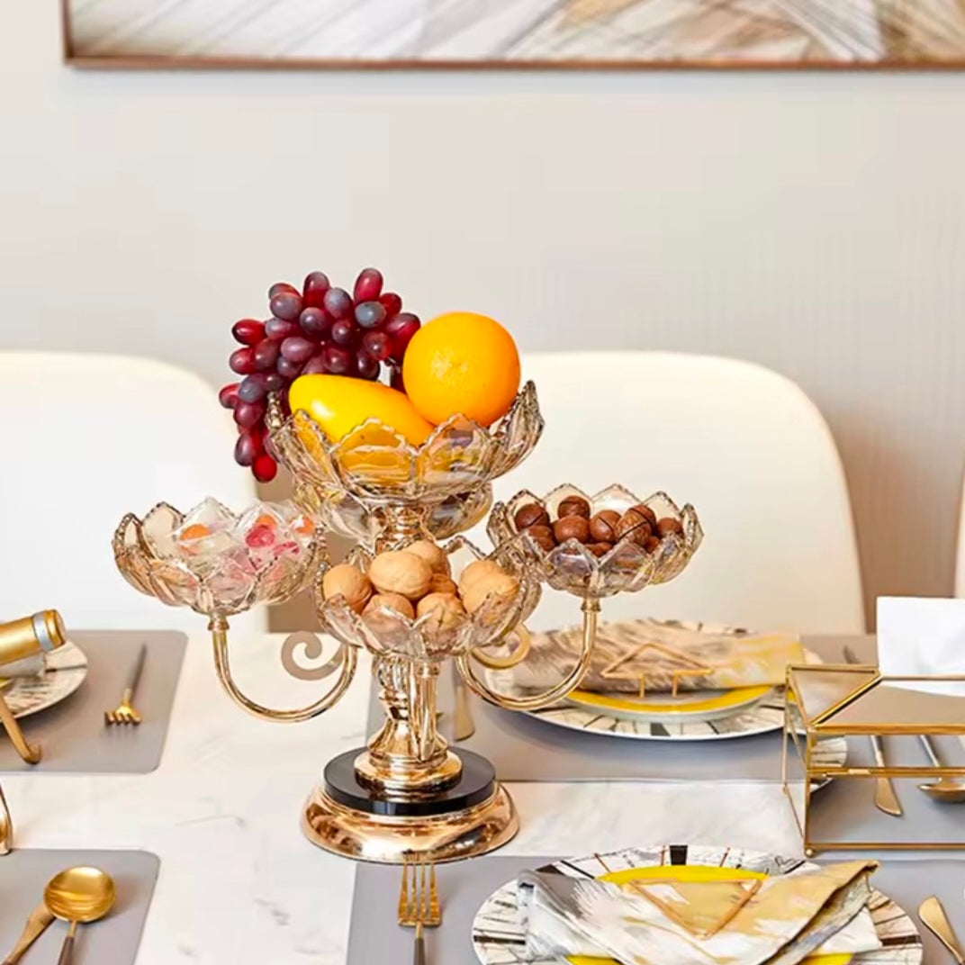 European-Style Multi-layer Fruit Tray Alloy Base Rotatable Cake Tray Living Room Household Dried Fruit Snack Storage Glass Tray