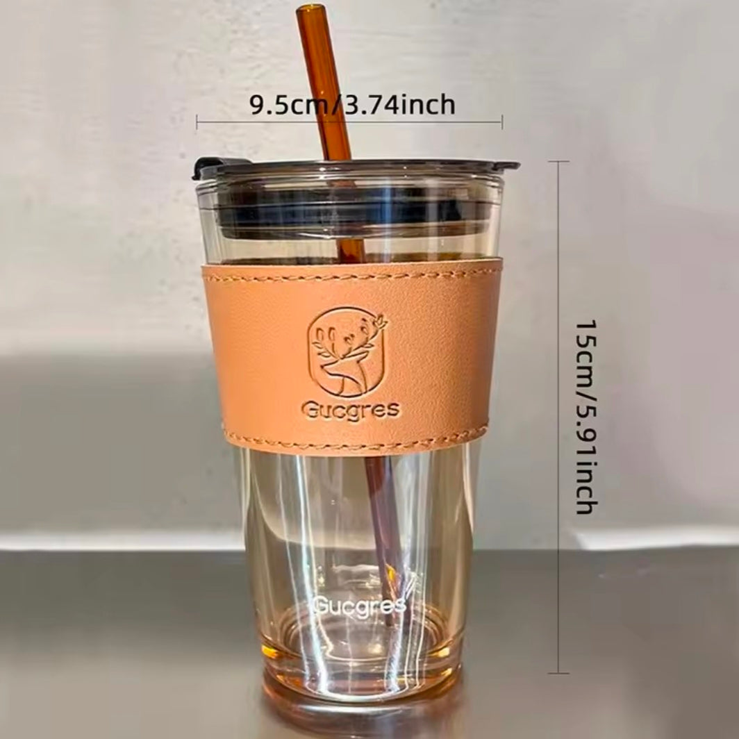 450ML High Beauty Wind Bamboo  Glass Cup Summer Straw Large Capacity Women's Straw Cup