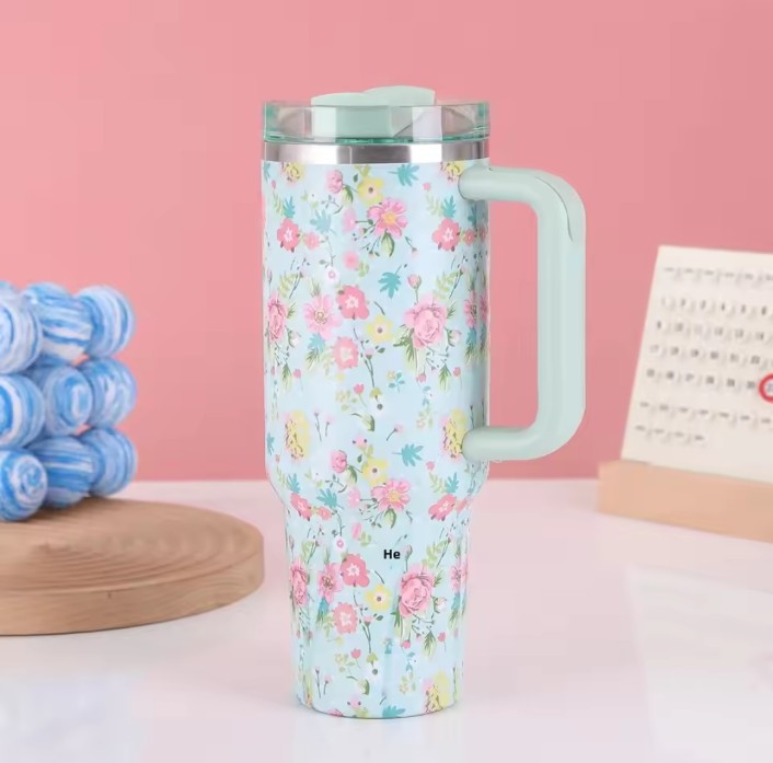 New Large Capacity 40oz Floral Car Vacuum Insulated Stainless Steel 304 Water Bottle Portable Inc king Cup for Vehicle use