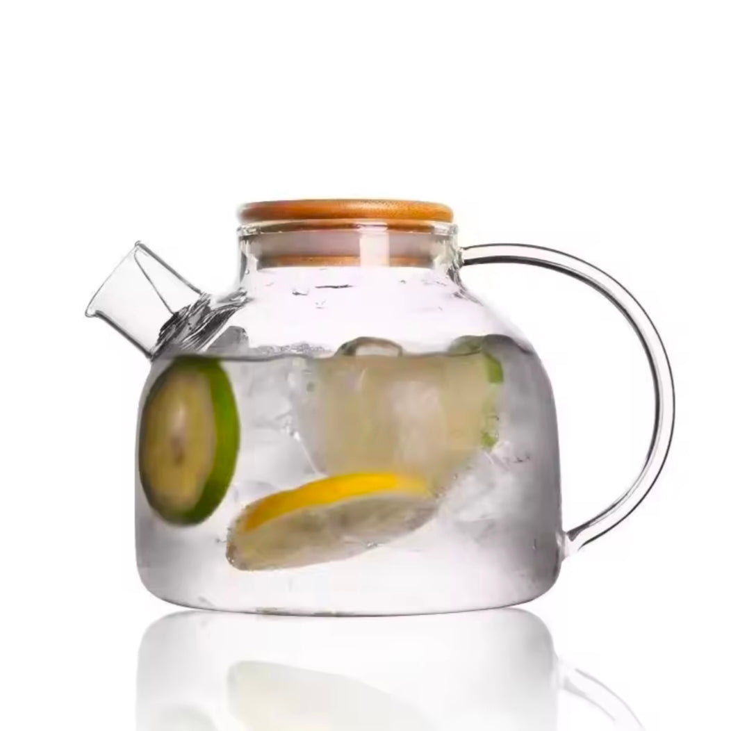 GIANXI Transparent Glass Elegant Water Jugs With Wooden Cover Kitchen Coffee Pot Coffeeware Teaware Beverage Dispenser