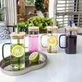 Square Glass Tumbler with Handle & Lid – 380ml Travel Cup