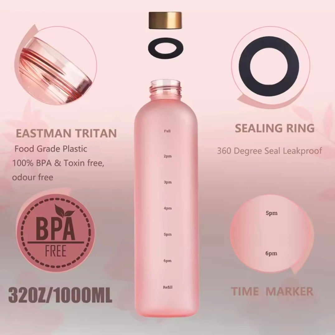 Matte Water Bottle 1000ml Plastic Water Cup With Lid Frosted Drinking Bottle for Glass With Time Market Tea Drinking Kitchen