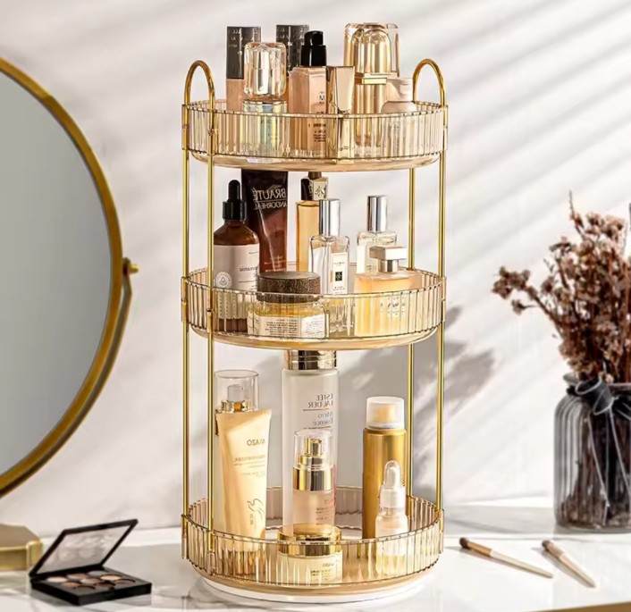 Cosmetic Organizer 360 Degree Rotating Cosmetic Storage Rack Adjustable Cosmetic Storage Display Case Space-Saving Home Storage