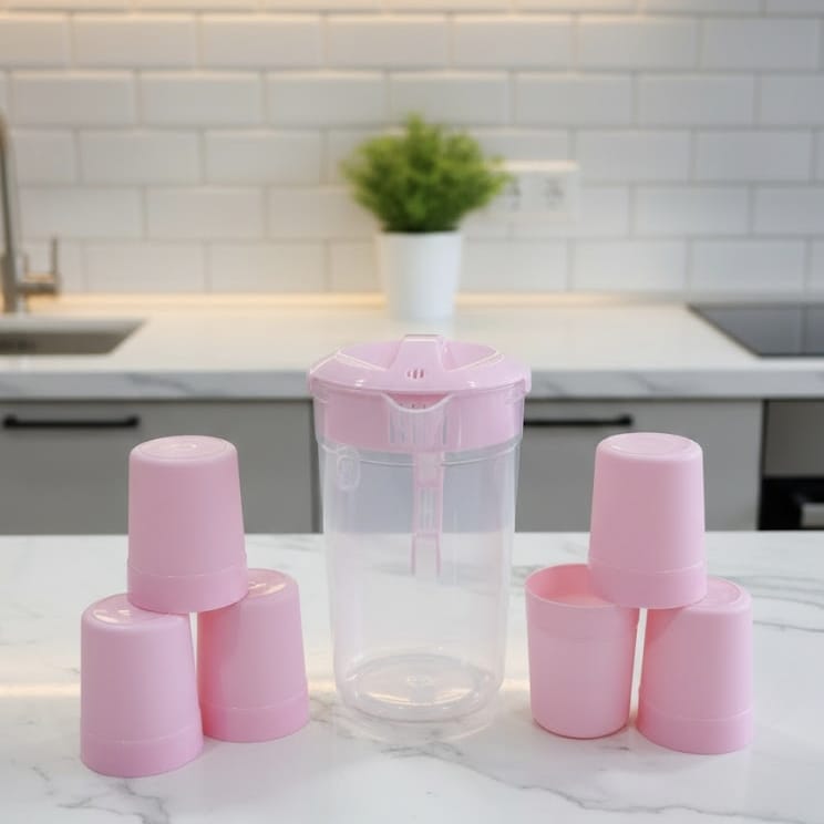 Plastic Jug & Glass Set Of 6 Pieces, Korean Jug Set Of 300 ML, Best Quality