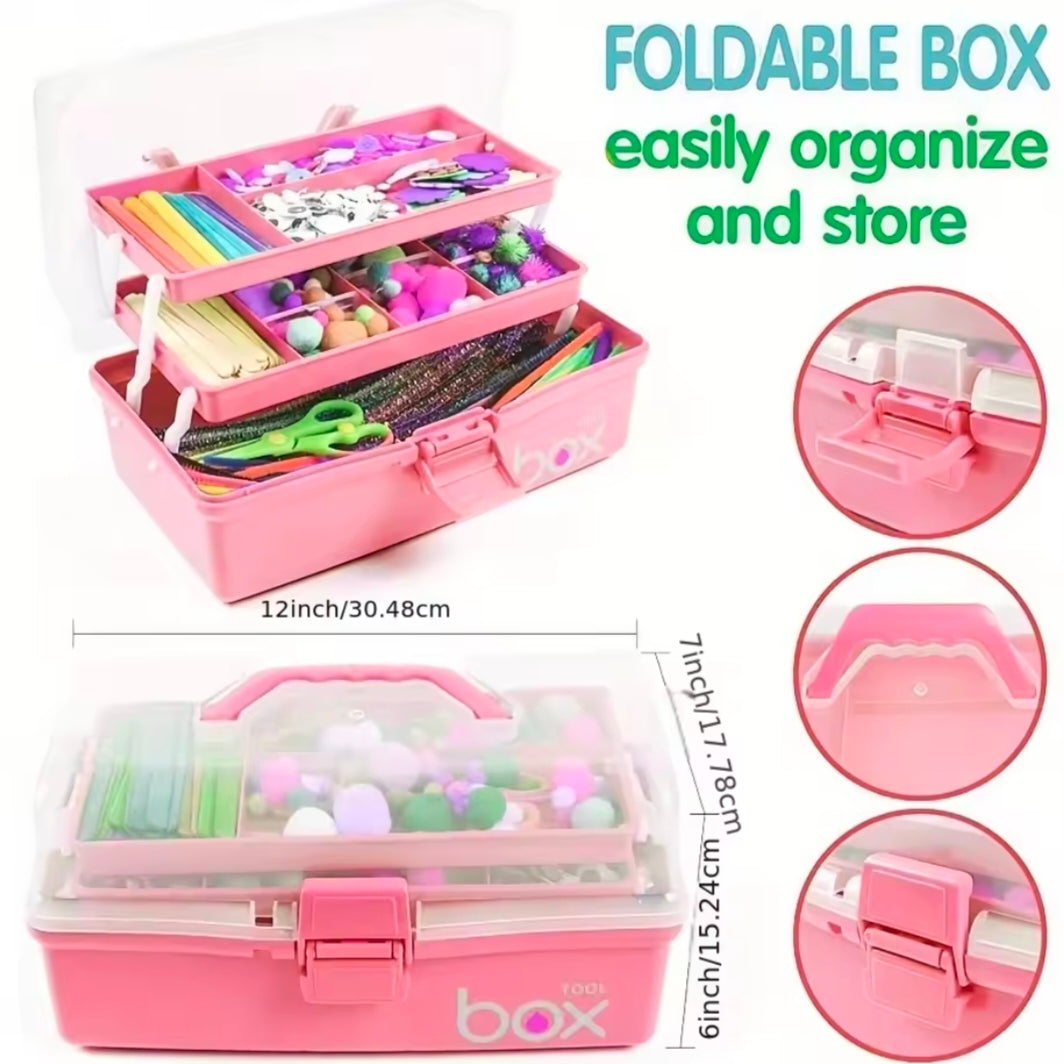 Three-layer multi-purpose storage box, folding tool box/craft box/sewing supplies storage box/medicine box
