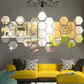 12PCS/Lot Geometric Solid Hexagonal Mirror Wall Stickers DIY With Built-in Adhesive and Removable Home Decoration
