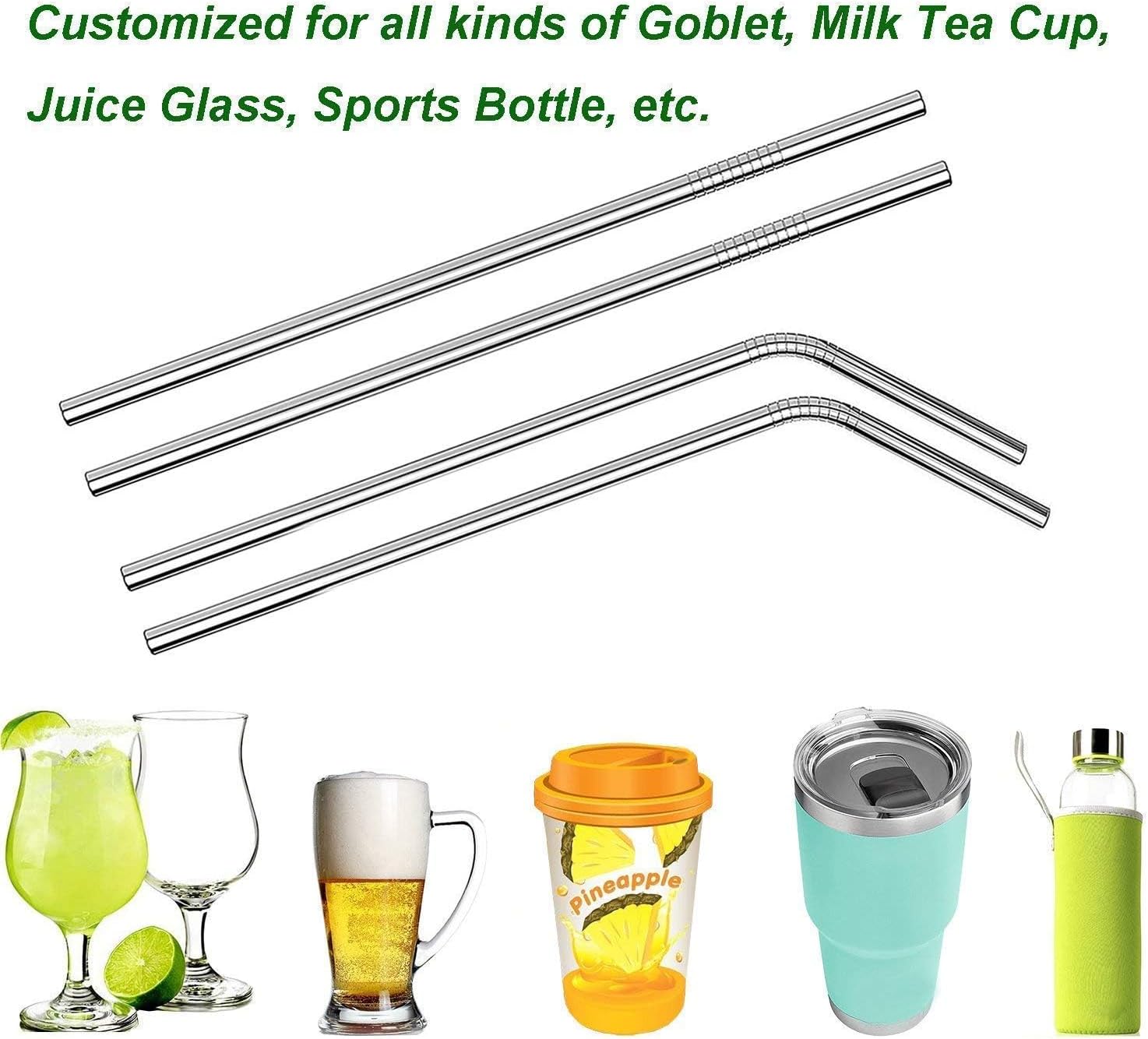 Creative Cocktail Straw Set, Stainless Steel 4 pc set