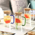 Square Glass Tumbler with Handle & Lid – 380ml Travel Cup