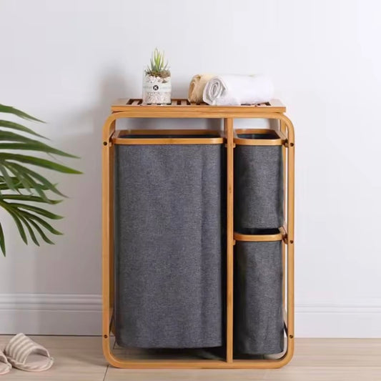 Bamboo Laundry Basket with 3 Collapsible Pull-Out Bags Storage Organizer Laundry Hamper for Bedroom Bathroom Laundry Room