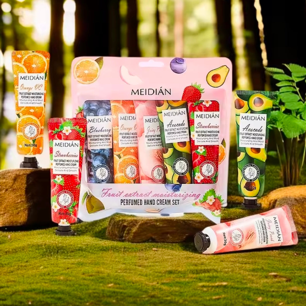 Meidian Fruit Fragrance Hand Cream Bag Set 5-Pack Moisturizing and Hydrating Hand Cream Set Autumn and Winter Prevents Dryness and Cracking Hand Care Cream Set Skin Softening and Nourishing Hand Moisturizing Cream Combination Pack Christmas Gift Birthday