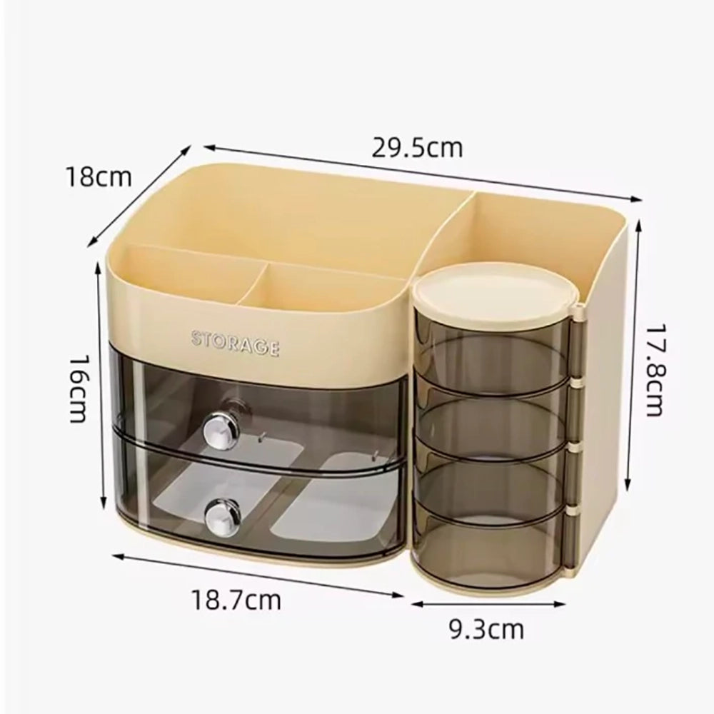 360 Degree Rotating Makeup Brushes Organizer Desk Organizer Cosmetic Storage Box with Drawers Large Capacity Storage Basket