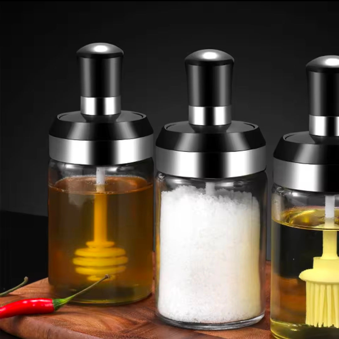 Kitchen Salt Pepper Bottle Glass Seasoning Bottle With Spoon Bush Sugar Salt Dispenser Seasoning Jar Cooking Shaker Container